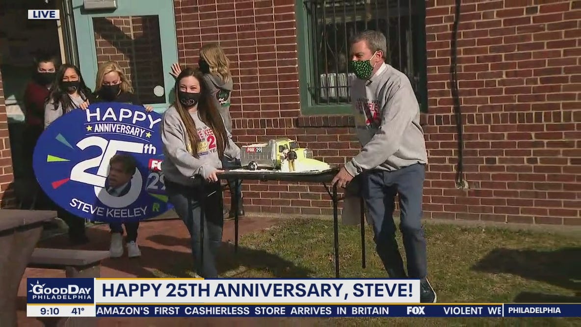 Good Day celebrates Steve Keeley's 25th Anniversary at FOX 29 with snow plow cake